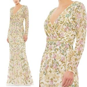 Mac Duggal 5503 Long Sleeves Embellished Floral Sequins Evening Gown Maxi 14